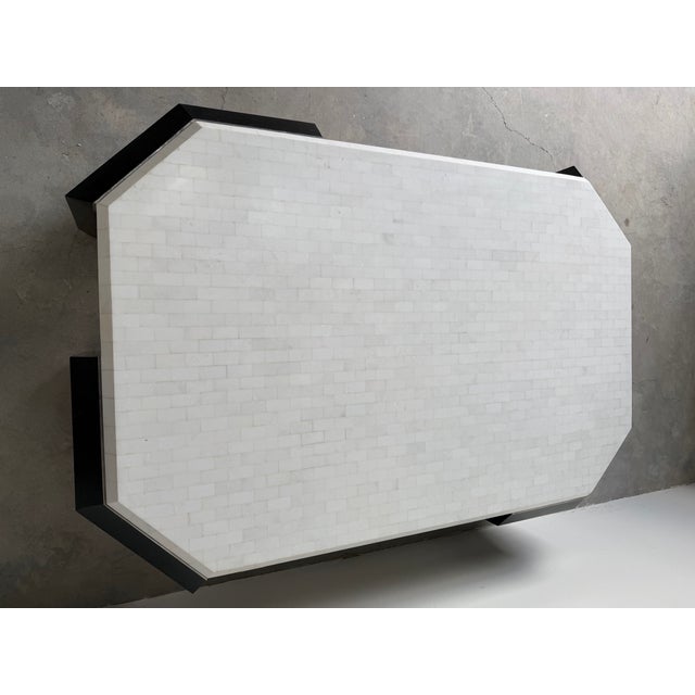 1980’s Postmodern Tessellated Stone and Chrome Geometric Coffee Table For Sale - Image 10 of 12