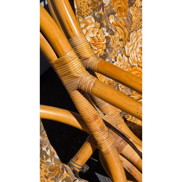 1970's Pair of Vintage Bamboo Rattan Mid Century Modern Swivel Orange Chairs For Sale - Image 14 of 18