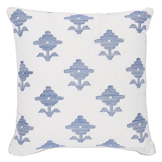 Contemporary Schumacher Rubia Embroidery 16" Pillow in Blue For Sale - Image 3 of 3