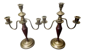 19th Century Mahogany and Brass Candelabras - a Pair