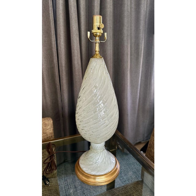 Murano White and Silver Inclusions Twisted Glass Table Lamp For Sale - Image 12 of 12