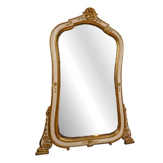 Napoleon III Louis XV Fireplace Mirror in Cream and Gold Lacquered Wood For Sale