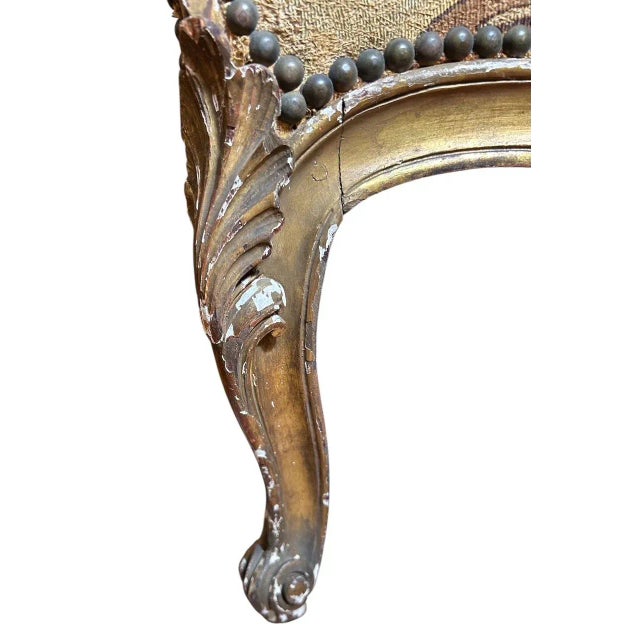 Gold Louis XV Style Giltwood Canape Upholstered in 18th Century Beauvais Tapestry, Manner of Jean-Baptiste Tilliard For Sale - Image 8 of 13