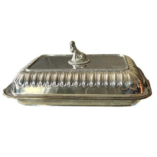 Antique Egyptian Revival Silver-Clad Mappin & Webb Covered Entree Vegetable Dish For Sale