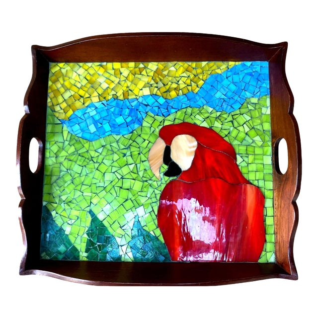 Vintage Handcrafted Mosaic Glass Parrot Tray For Sale