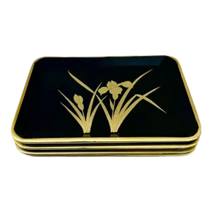 Japanese Black Lacquer Trays With Gold Decoration - Set of 4 Vintage