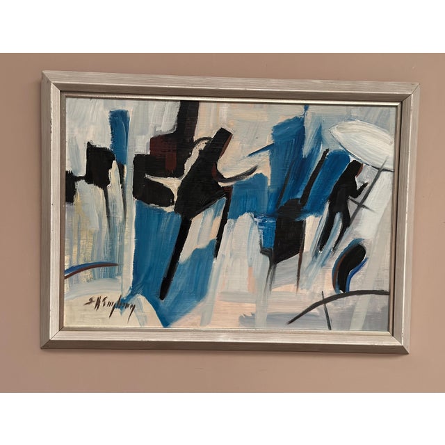 Original swedish oil on panel – “abstract composition” by sven h. Engberg – signed – vintage & framed – 56 × 43 cm (22" ×...