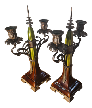 Antique Austrian Art Nouveau Bronze Candlesticks, 1900s, Set of 2