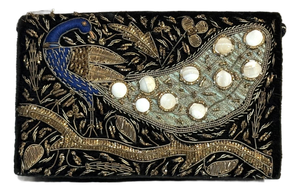 Black Velvet Beaded Peacock Clutch