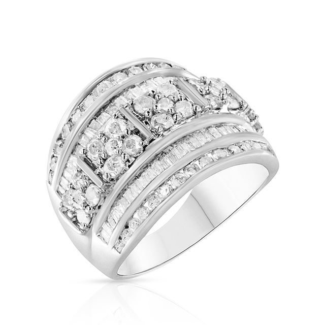 Elegant and timeless, this .925 sterling silver and diamond cocktail ring features 2.0 carat total weight of round and...