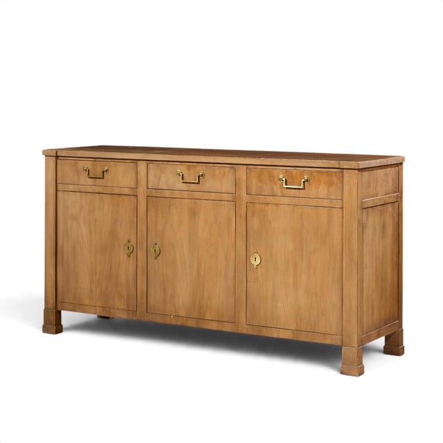 Contemporary Baker Walnut and Brass Buffet Credenza For Sale - Image 3 of 10