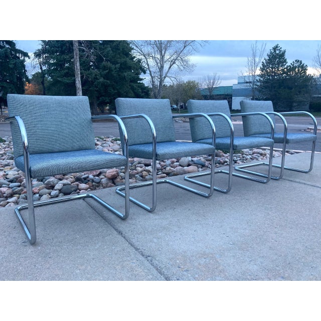Set of 4 Tubular Chrome “Brno” Chairs Ludwig Mies Van Der Rohe for Thonet For Sale - Image 10 of 13