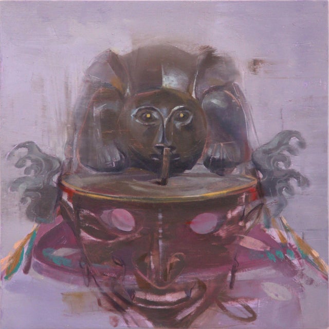 Kawari-Kabuto by Elena Burykina | Oil on panel Painting of a traditional Japanese helmet. For Sale