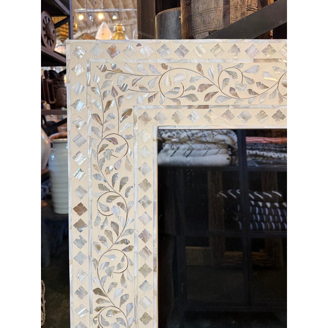 Vintage Mother of Pearl Inlay Square Mirror For Sale - Image 4 of 4