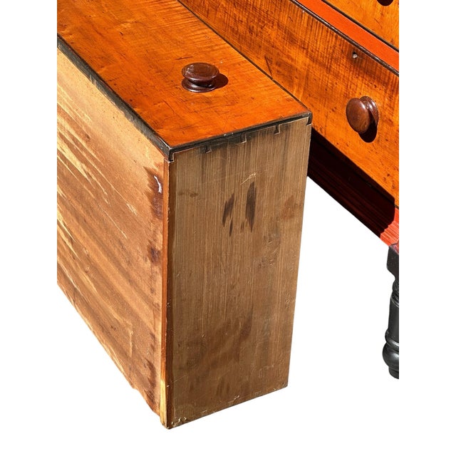 Antique Federal Tiger Maple Chest of Drawer With Original Red Wash & Grain Paint For Sale - Image 12 of 12