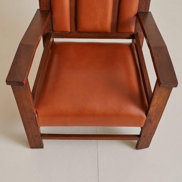 French Colonial Wood + Cognac Leather Armchair, 1944 For Sale In Chicago - Image 6 of 10