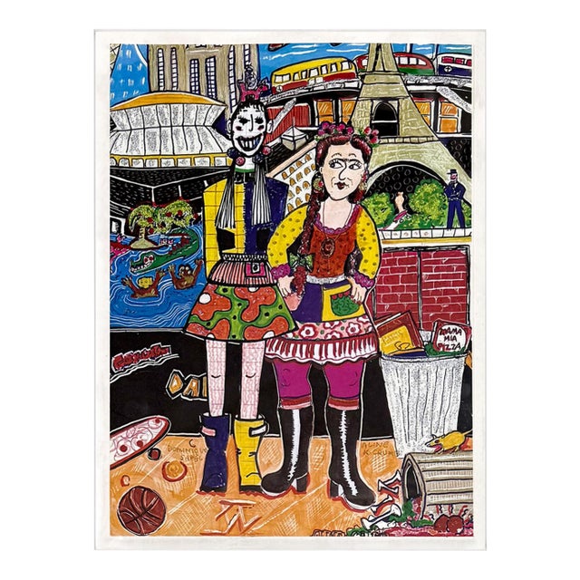 Aline Kominsky-Crumb & Dominique Sapel Collab Original Mixed Media on Paper, 2012, Framed For Sale