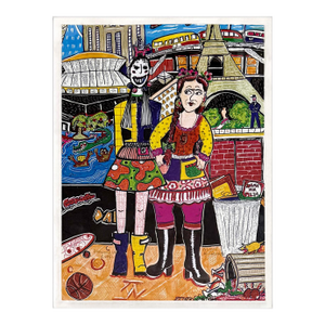 Aline Kominsky-Crumb & Dominique Sapel Collab Original Mixed Media on Paper, 2012, Framed