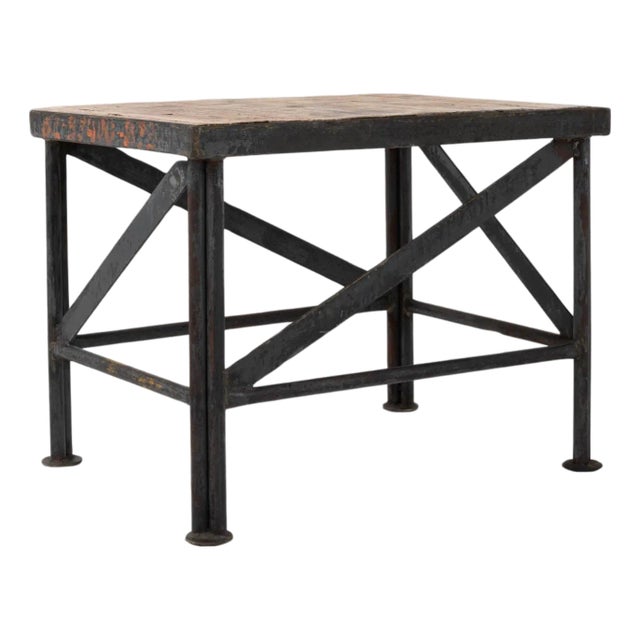 20th Century French Metal Side Table With Wooden Top For Sale