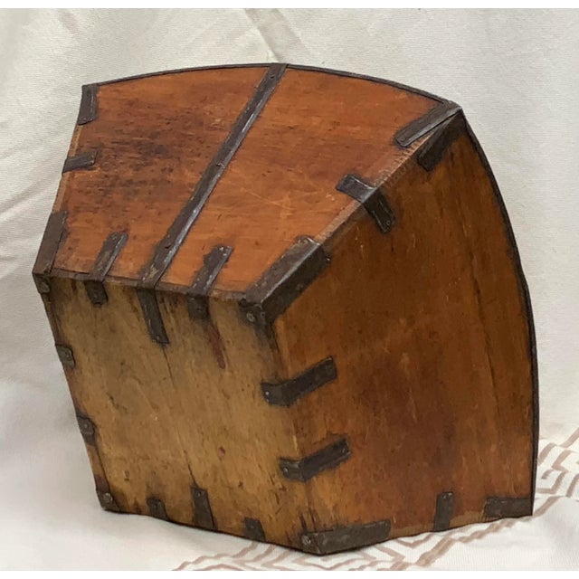 Antique Elm Wood Gathering Basket With Original Iron Details For Sale - Image 10 of 12