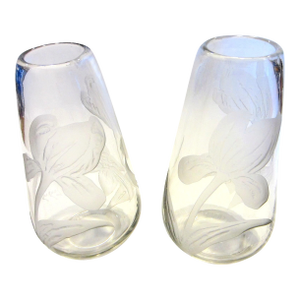 Early 19th Century Legras France Etched Tulips Cameo Glass Vases - A Pair