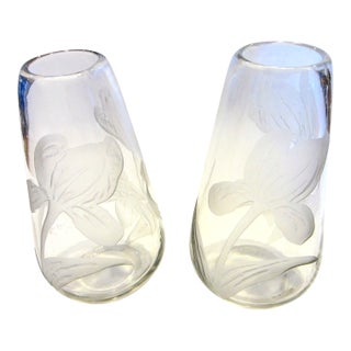 Pair of Early 19th Century Etched Tulips Cameo Glass Vases Signed Legras France For Sale