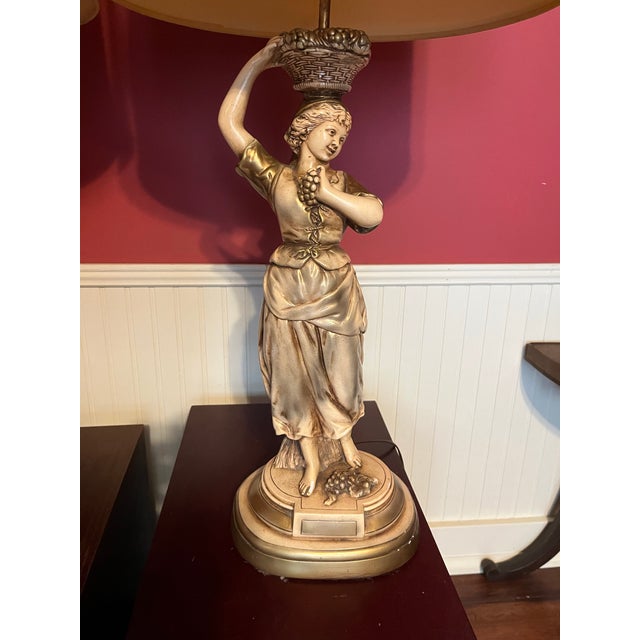Vintage Figural Lamps, Young Man and Young Woman Carrying Fruit Baskets - a Pair For Sale - Image 9 of 12