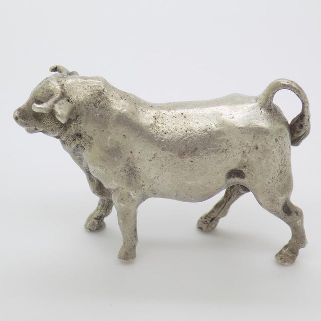 Vintage Italian Handmade Silver Bull Figurine, 1940s For Sale - Image 4 of 12