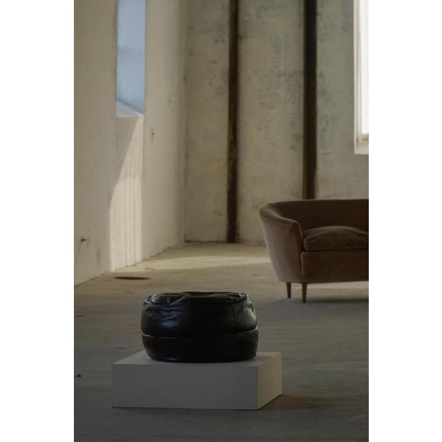 1960s Vintage French Black Leather Pouf with Slouchy Form, 1960s For Sale - Image 5 of 18