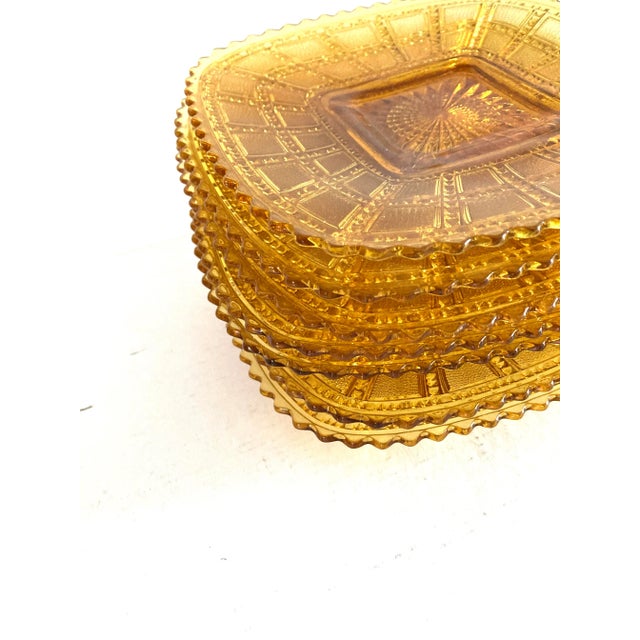 Vintage Imperial Beaded Amber Glass Luncheon Plates Set-7
