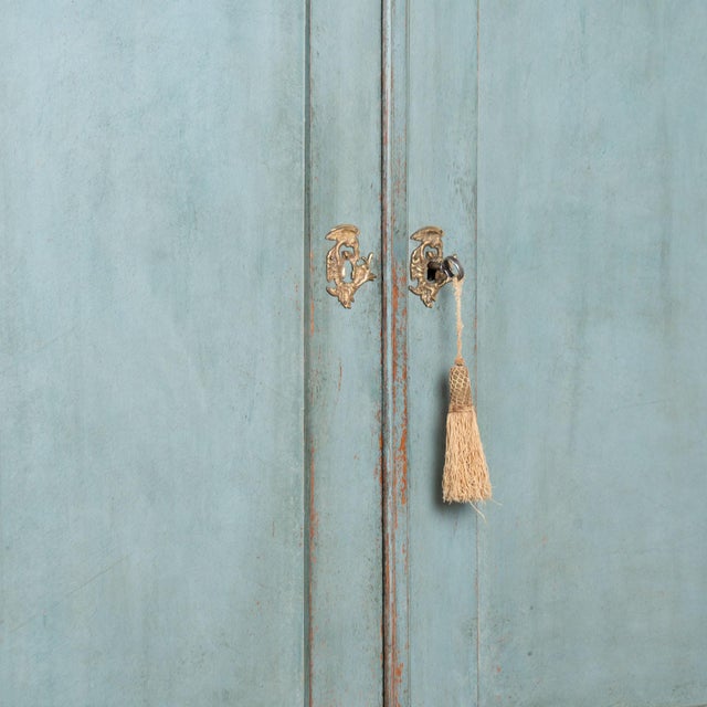 Wood Late 18th Century Large Swedish Blue Painted Wedding Cabinet For Sale - Image 7 of 13