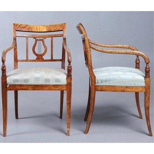 Swedish Biedermeier Golden Birch Carver Chairs, Late 1800s, Set of 3 For Sale - Image 4 of 5