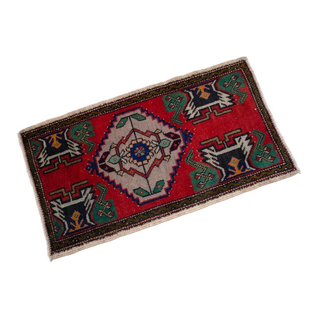 Hand Knotted Small Oushak Rug Faded Mini Rug Mat - 1'8" X 3' For Sale - Image 4 of 13