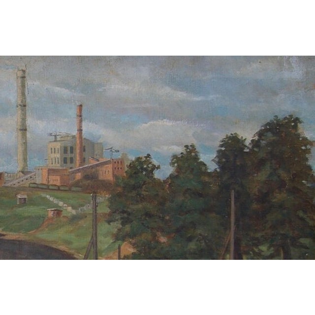 Realism 1970s Industrial Landscape Oil Painting, Ukrainian Art (60-93) For Sale - Image 3 of 6