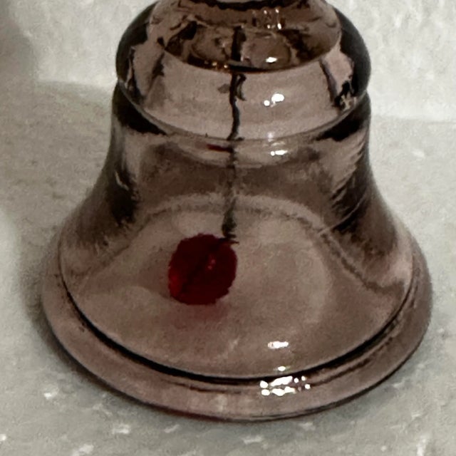 Traditional Vintage 1980s Boyd Slag Glass Lavender Owl Bell With Red Clacker For Sale - Image 3 of 12