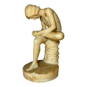 Antique Hand Carved Alabaster Stone Boy With Thorn in Foot Sculpture Statue Art