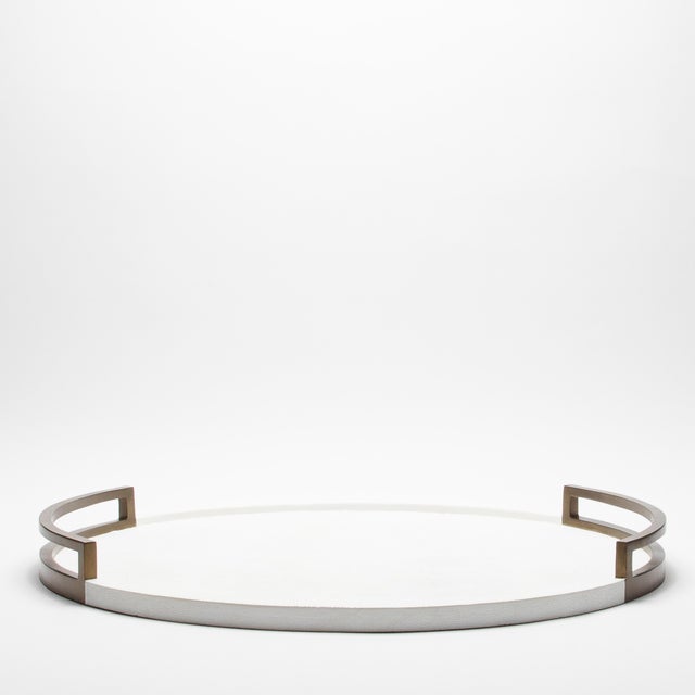 Modern Round Tray in White Shagreen With Bronze Patina Brass by R&y Augousti For Sale - Image 3 of 7