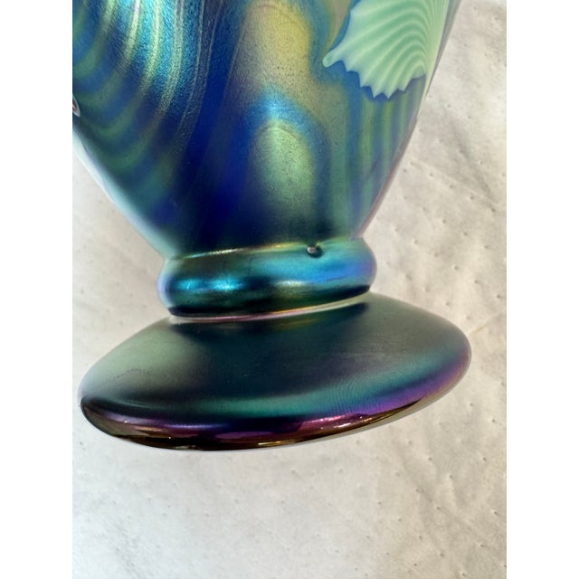 Orient & Flume Floral Blue Art Glass Vase, Signed For Sale In San Francisco - Image 6 of 12