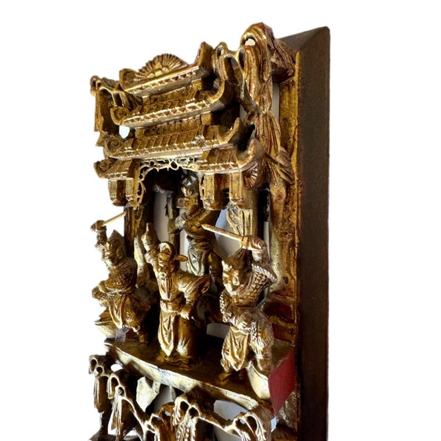 Antique Chinese Gilt-Wood High-Relief Carved Wall Panel For Sale In Milwaukee - Image 6 of 11