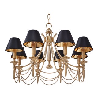 1960s Italian Sciolari Gilt Brass Neoclassical 8 Lights Chandelier For Sale