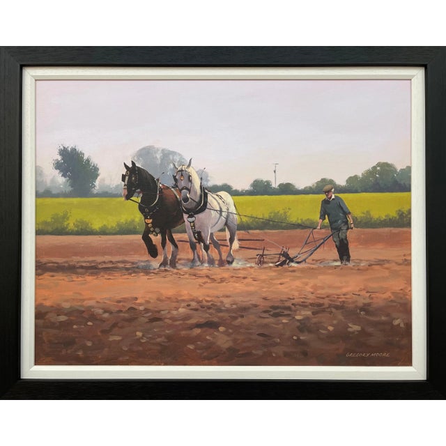 Brown Gregory Moore, Horses with Farmer & Plough in Ireland Countryside by Contemporary Irish Artist, 2000 Circa For Sale - Image 8 of 8