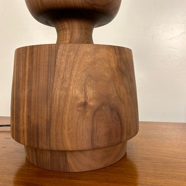 Brown "Model D" Studio-Made Turned Walnut Table Lamp Michael Rozell For Sale - Image 8 of 12