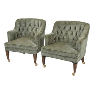 A Pair of Mid-Century Modern Tufted Barrel-Back Club Chairs For Sale