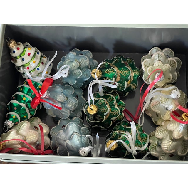 1970s Vintage Blown Glass Christmas Ornaments Trees - Set of 8 For Sale - Image 5 of 7