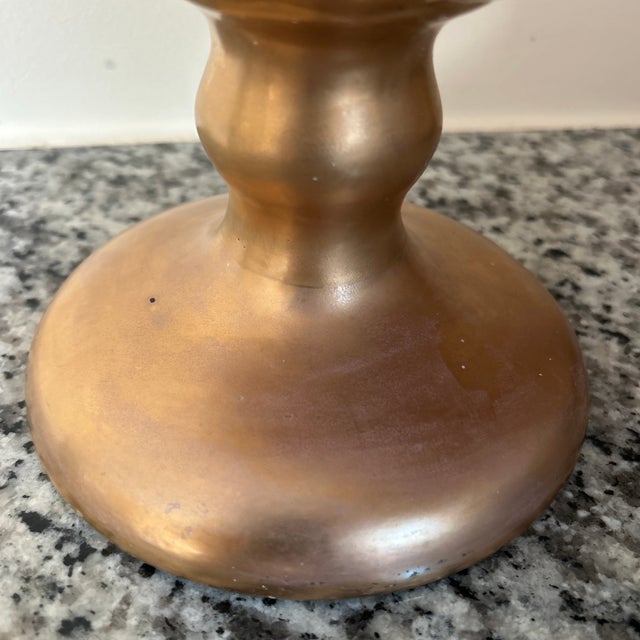 English Early 20th Century Gold Ceramic Porcelain Glazed Lotus Chalice Vase/Planter Signed For Sale - Image 3 of 12