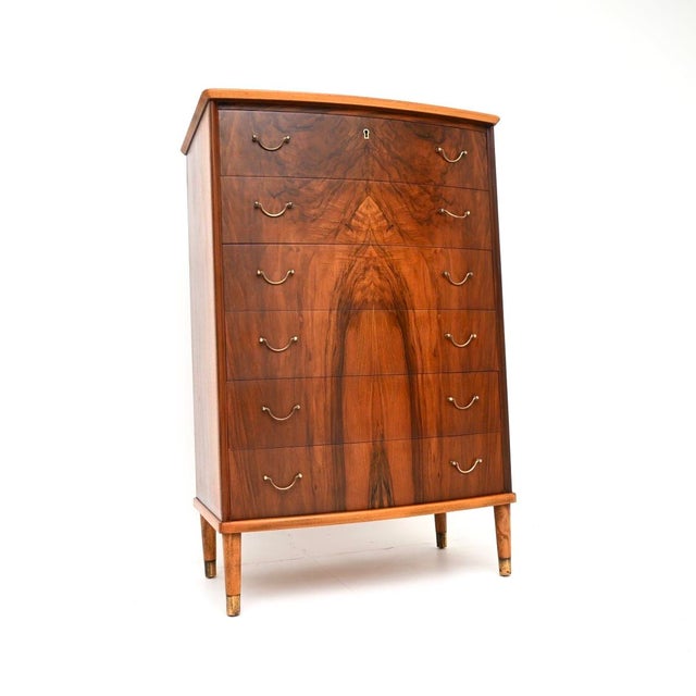 Vintage Danish Walnut and Brass Chest of Drawers, 1960s For Sale - Image 11 of 11