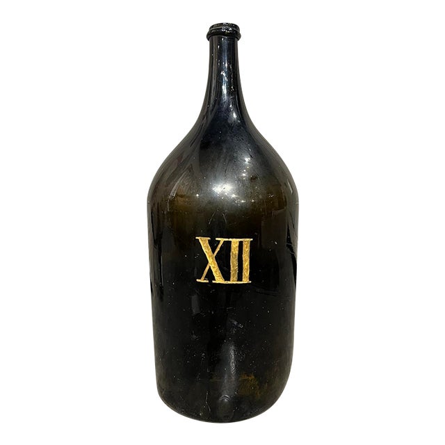 Large Antique French Hand Blown and Painted Wine Bottle, Normandy, Circa 1880s For Sale