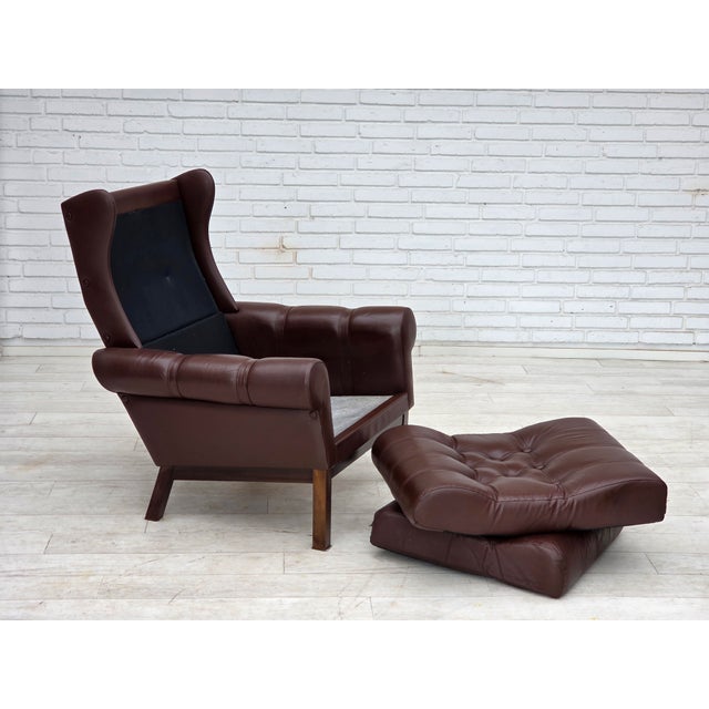 Danish Armchair in Brown Furniture Leather, 1970s For Sale - Image 6 of 18