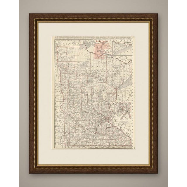 Rand McNally printed this antique map of Minnesota across pages 238 and 239 of its 1899 indexed atlas, a double-page...