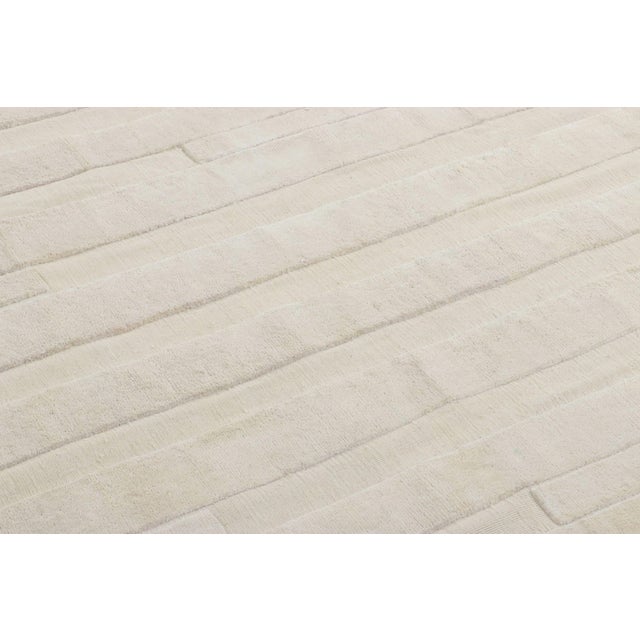 Rug & Kilim Rug & Kilim’s Oversized Textural Square Rug, Subtle Cream White High-Low Stripe For Sale - Image 4 of 7